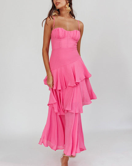 Pink Tiered Ruffle Maxi Dress
