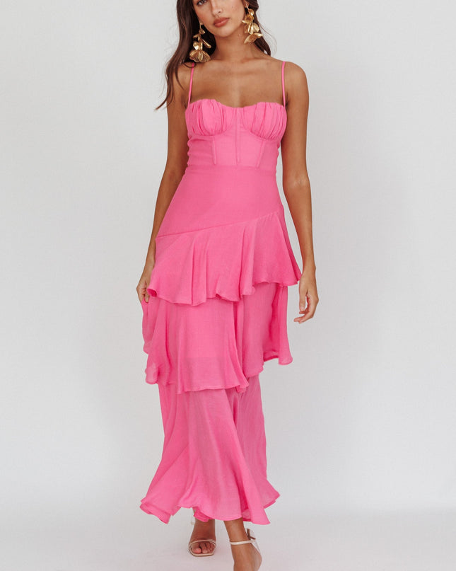 Pink Tiered Ruffle Maxi Dress