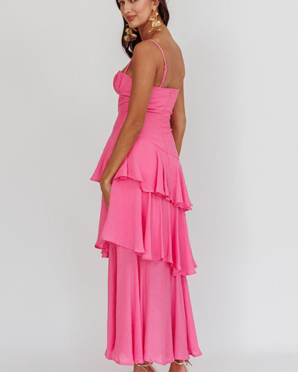Pink Tiered Ruffle Maxi Dress
