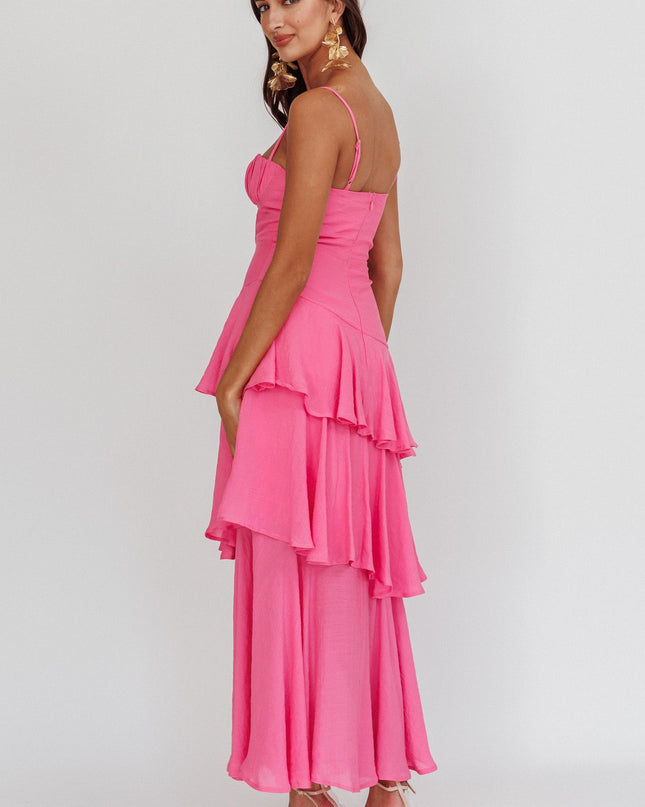 Pink Tiered Ruffle Maxi Dress