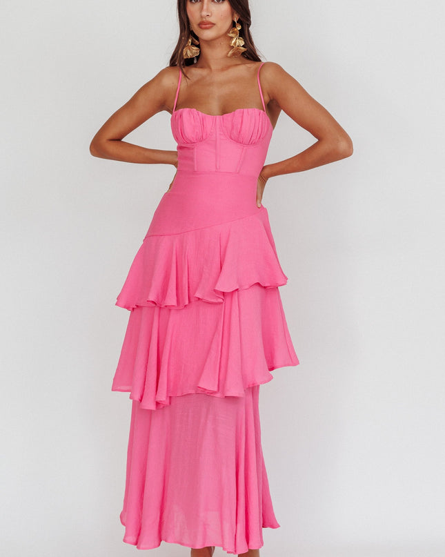 Pink Tiered Ruffle Maxi Dress