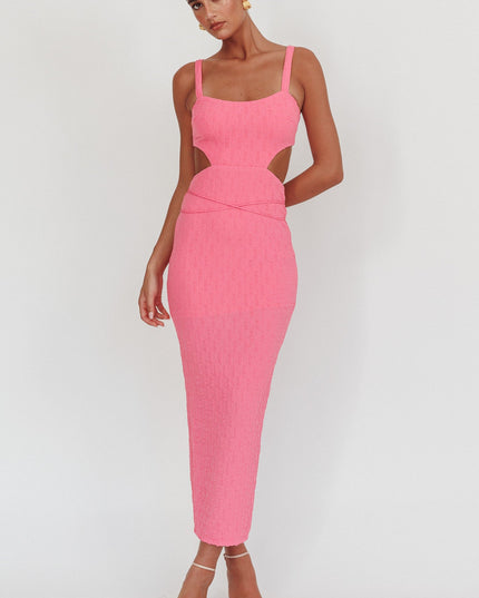 Hot Pink Cut-Out Waist Maxi Dress
