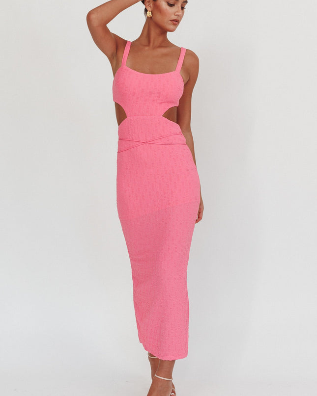 Hot Pink Cut-Out Waist Maxi Dress