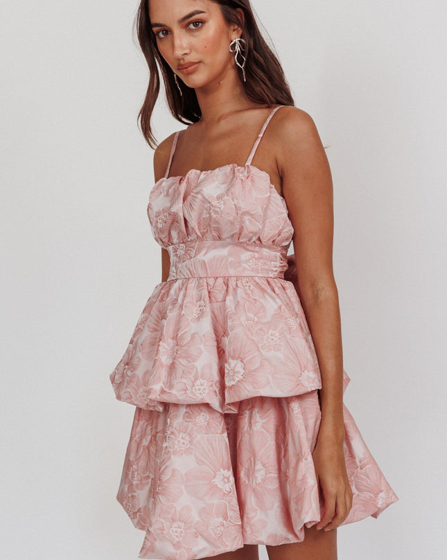Pink Bubble Hem Bow Dress Jacquard