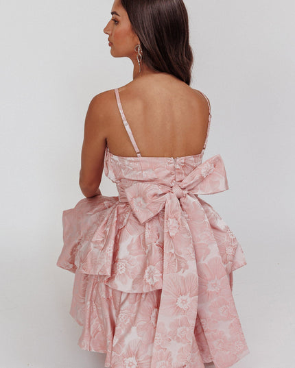 Pink Bubble Hem Bow Dress Jacquard