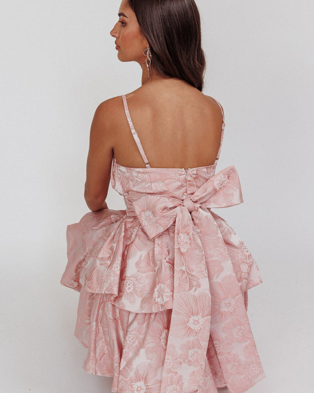 Pink Bubble Hem Bow Dress Jacquard