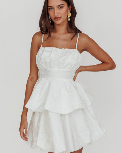 White Bubble Hem Bow Mini Dress Jacquard