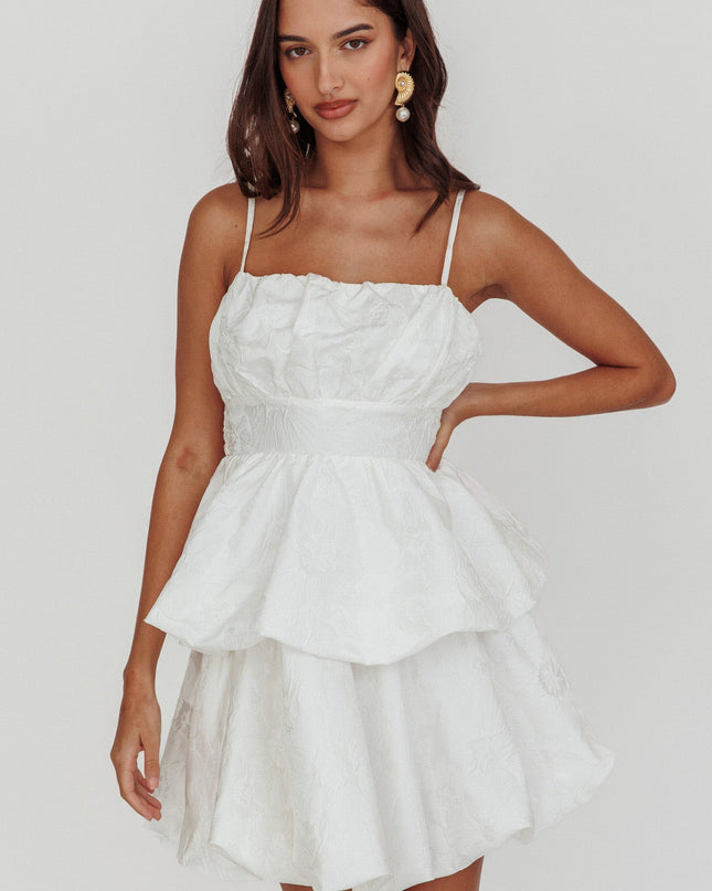 White Bubble Hem Bow Mini Dress Jacquard