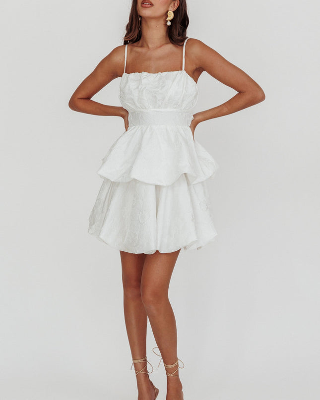 White Bubble Hem Bow Mini Dress Jacquard