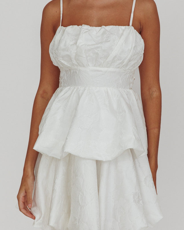White Bubble Hem Bow Mini Dress Jacquard