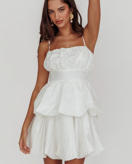 White Bubble Hem Bow Mini Dress Jacquard