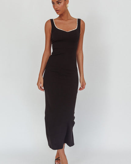 Black Moment Pearl Trim Maxi Dress