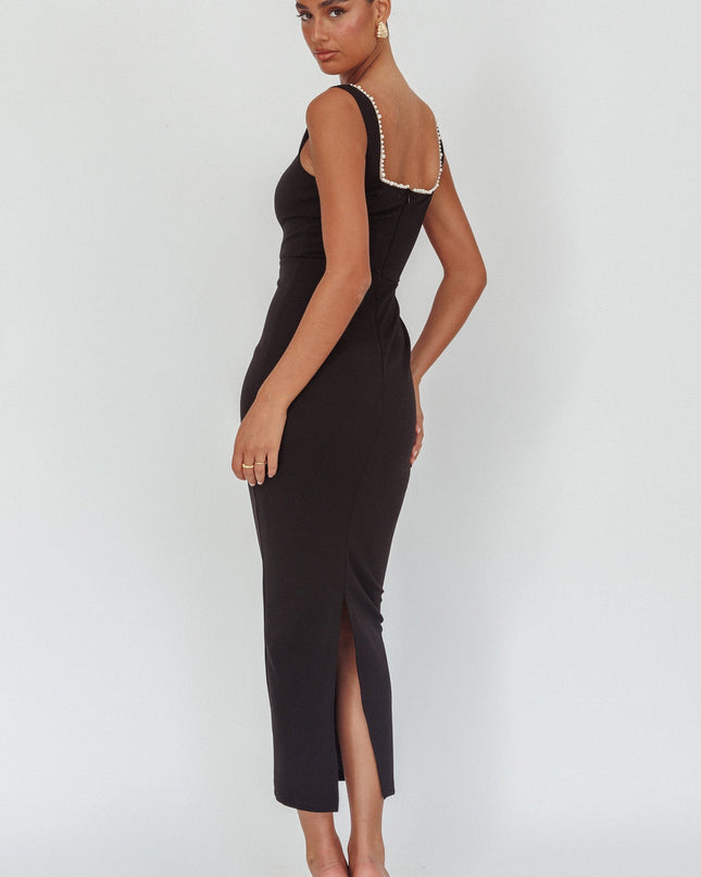 Black Moment Pearl Trim Maxi Dress