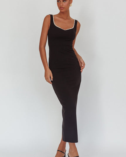 Black Moment Pearl Trim Maxi Dress