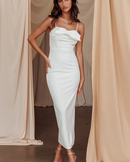 White Moment Bow Bust Midi Dress