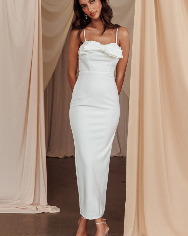 White Moment Bow Bust Midi Dress
