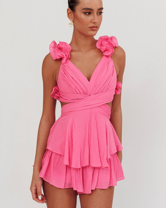 Pink Lace-Up Back Romper