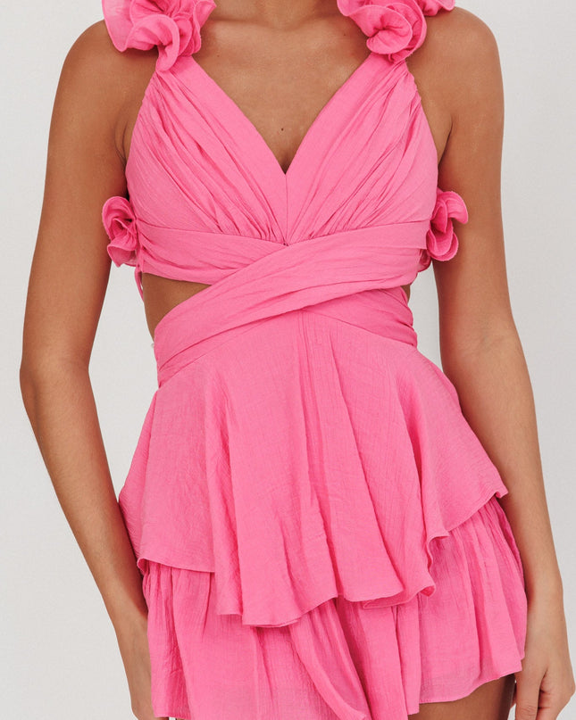 Pink Lace-Up Back Romper