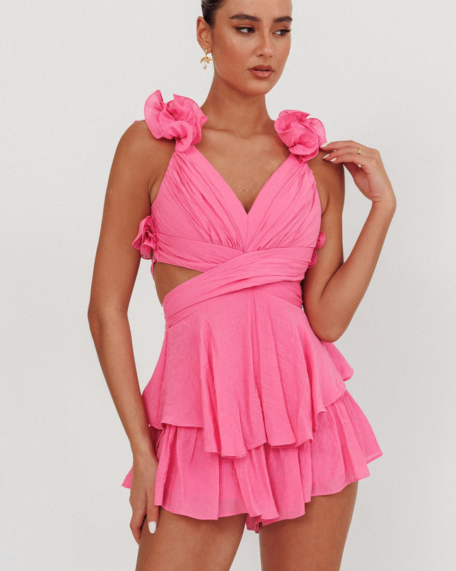 Pink Lace-Up Back Romper