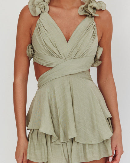 Sage Lace-Up Back Romper