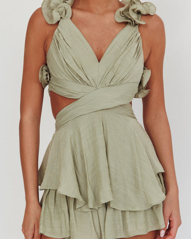 Sage Lace-Up Back Romper