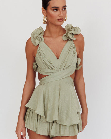 Sage Lace-Up Back Romper