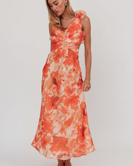 Orange Lace-Up Back Maxi Dress