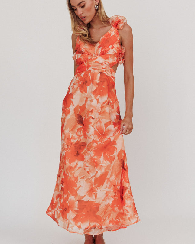Orange Lace-Up Back Maxi Dress