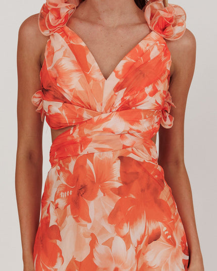 Orange Lace-Up Back Maxi Dress