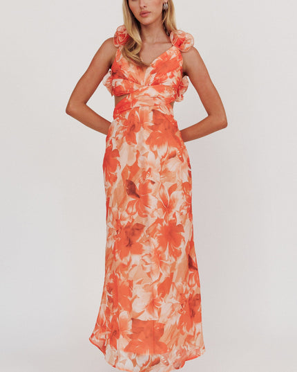 Orange Lace-Up Back Maxi Dress