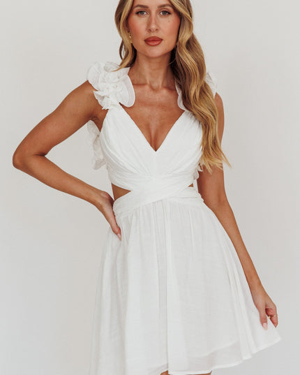 White Lace-Up Back Mini Dress