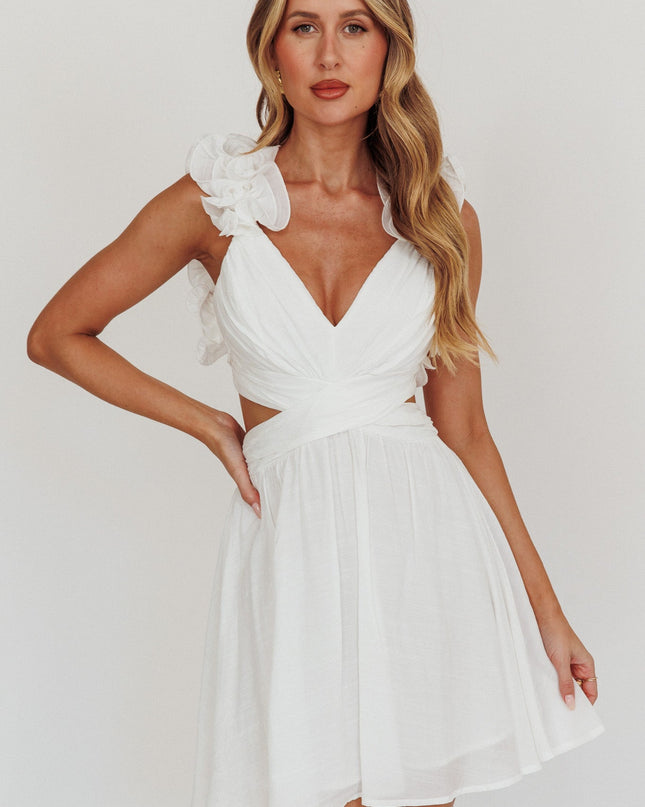 White Lace-Up Back Mini Dress