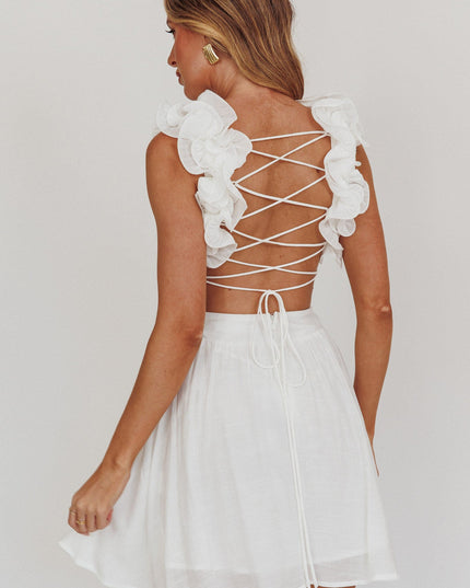 White Lace-Up Back Mini Dress