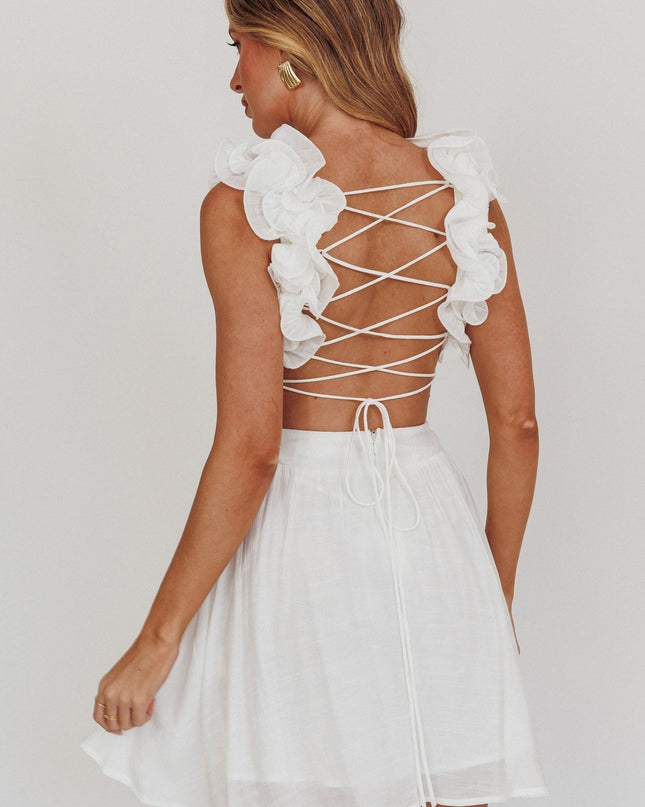 White Lace-Up Back Mini Dress