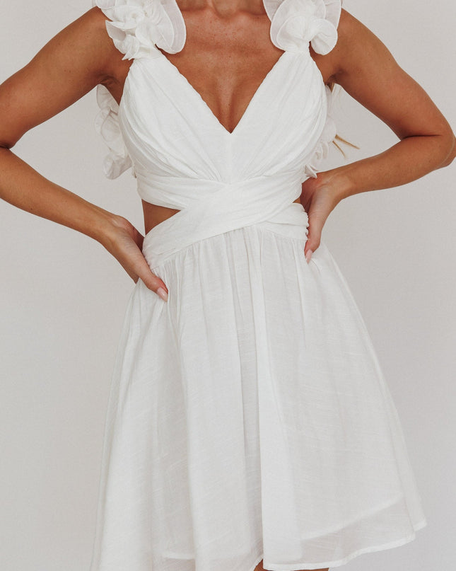 White Lace-Up Back Mini Dress
