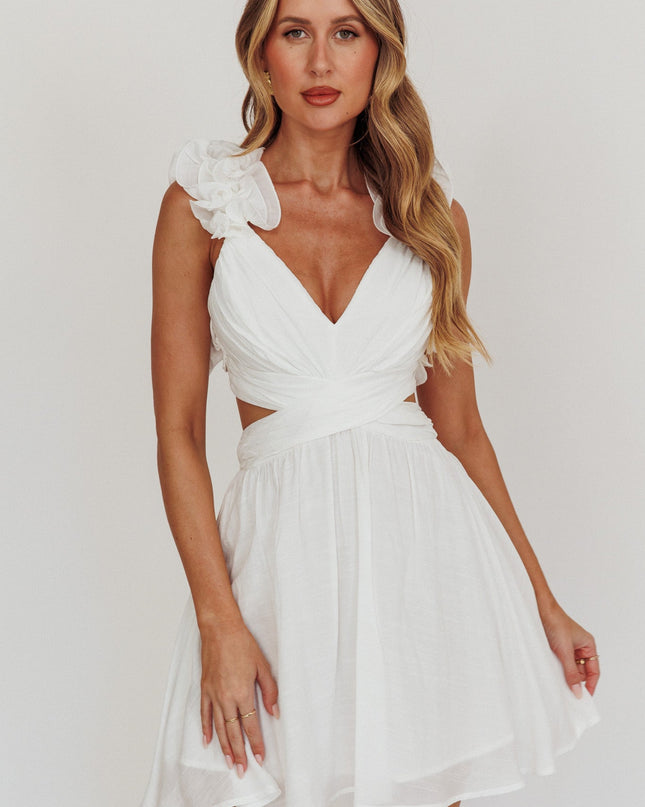 White Lace-Up Back Mini Dress