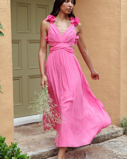 Hot Pink Back Ruffle Dress