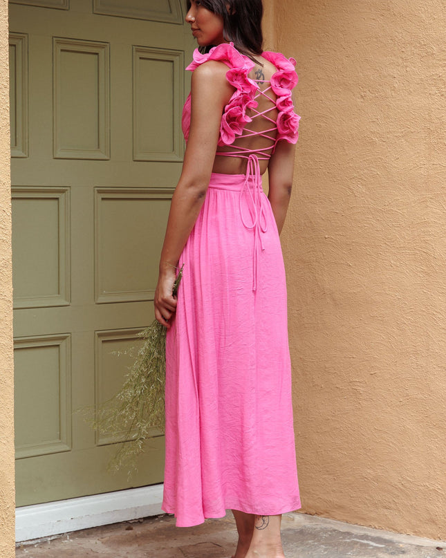Hot Pink Back Ruffle Dress