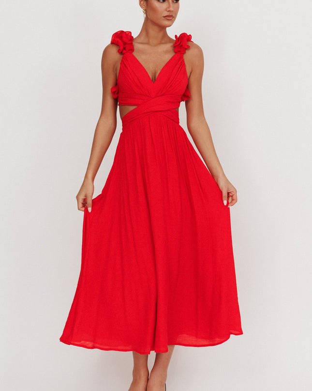 Red Back Ruffle Dress