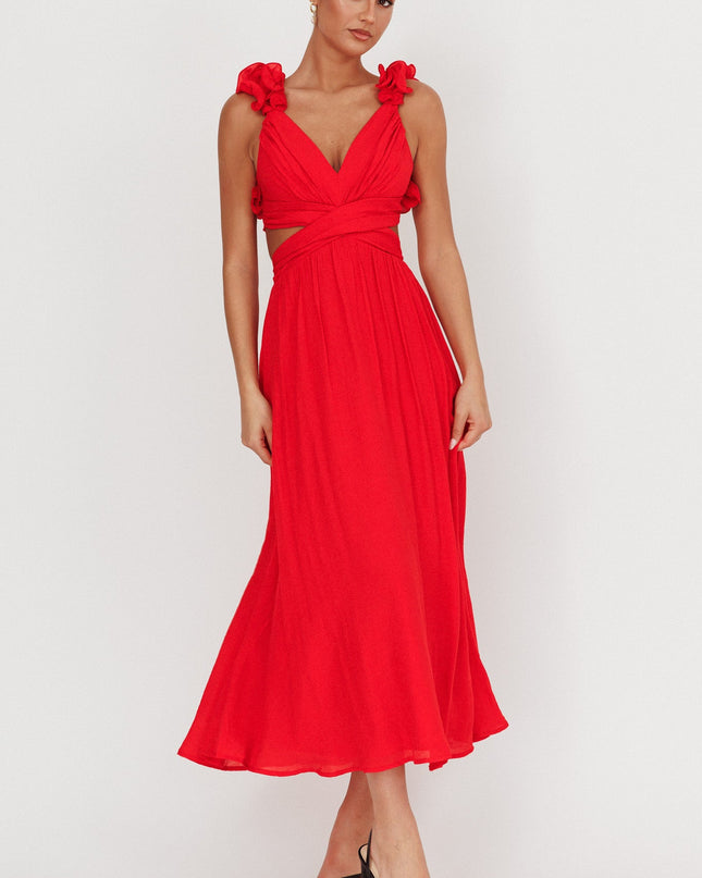 Red Back Ruffle Dress