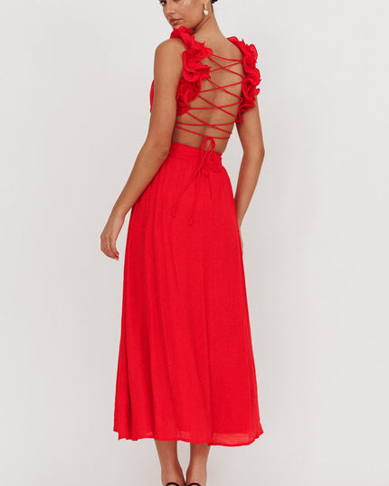 Red Back Ruffle Dress