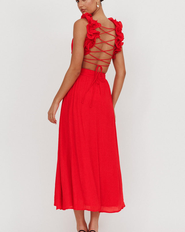 Red Back Ruffle Dress