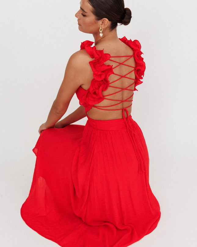 Red Back Ruffle Dress