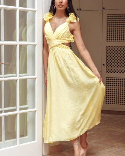 Yellow Back Ruffle Dress