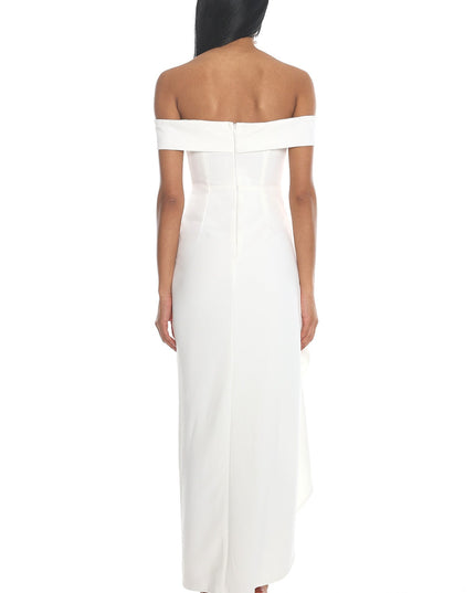Off White Off Shoulder Thigh Split Maxi Dress