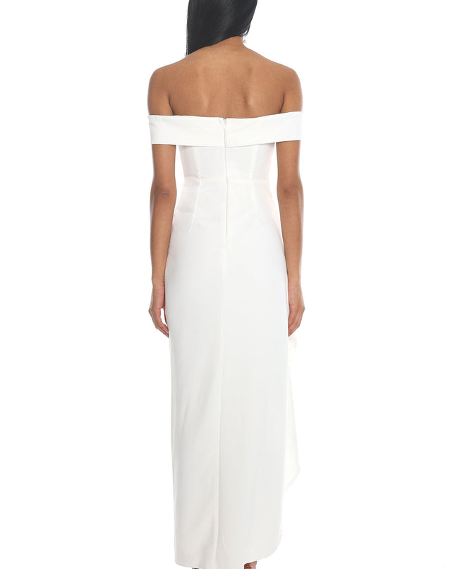 Off White Off Shoulder Thigh Split Maxi Dress