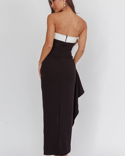 Black Strapless Thigh Split Dress Contrast