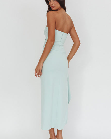 Sage Strapless Thigh Split Dress
