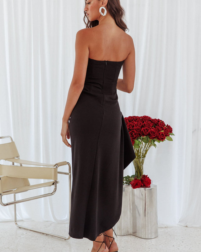 Black Strapless Thigh Split Dress