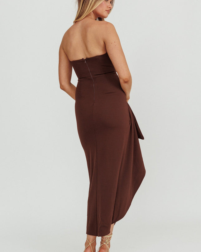 Chocolate Strapless Thigh Split Dress